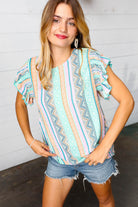 Haptics Multicolor Boho Stripe Smocked Ruffle Frill Sleeve Top Haptics