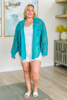 Bibi Teal Topped with Lace Button Down Tops