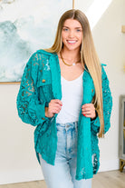 Bibi Teal Topped with Lace Button Down Tops