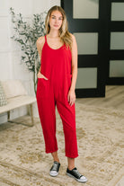 Totally Me Spaghetti Strap Jumpsuit Ruby Womens