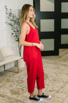 Totally Me Spaghetti Strap Jumpsuit Ruby Womens