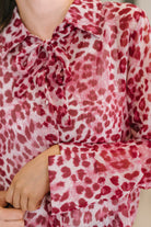 Haptics Totally Not Dramatic Leopard Print Button Down in Hot Pink Large Womens