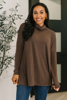 Dear Scarlett Travel Destination Cowl Neck Pullover in Chocolate Womens
