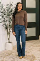 Dear Scarlett Travel Destination Cowl Neck Pullover in Chocolate Womens