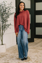 Dear Scarlett Travel Destination Cowl Neck Pullover in Wine Womens