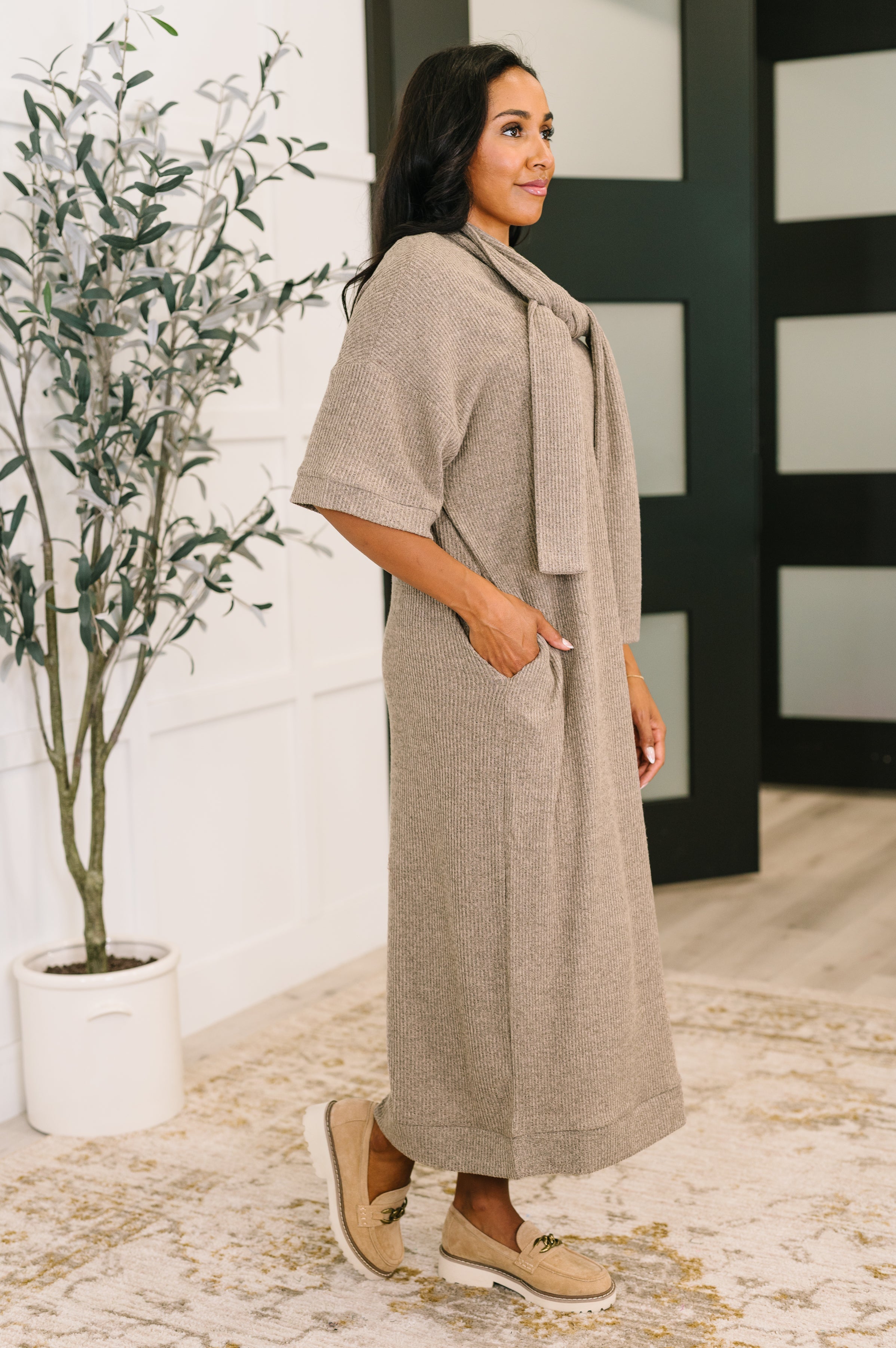 Dear Scarlett Travel Envy Ribbed Knit Dress in Light Coco Womens