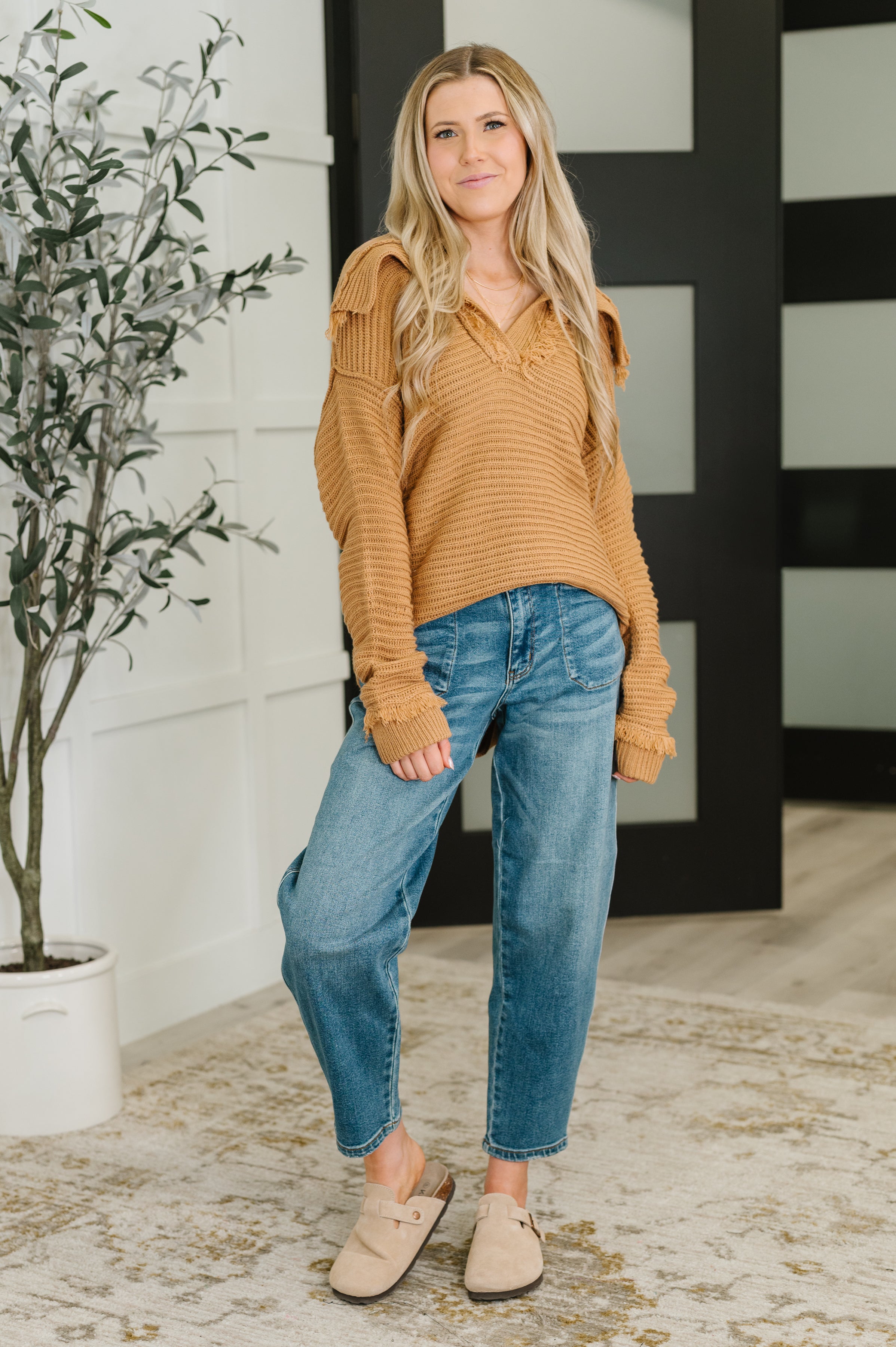 Jodifl Travel Far & Wide Ribbed Knit Sweater in Taupe Womens