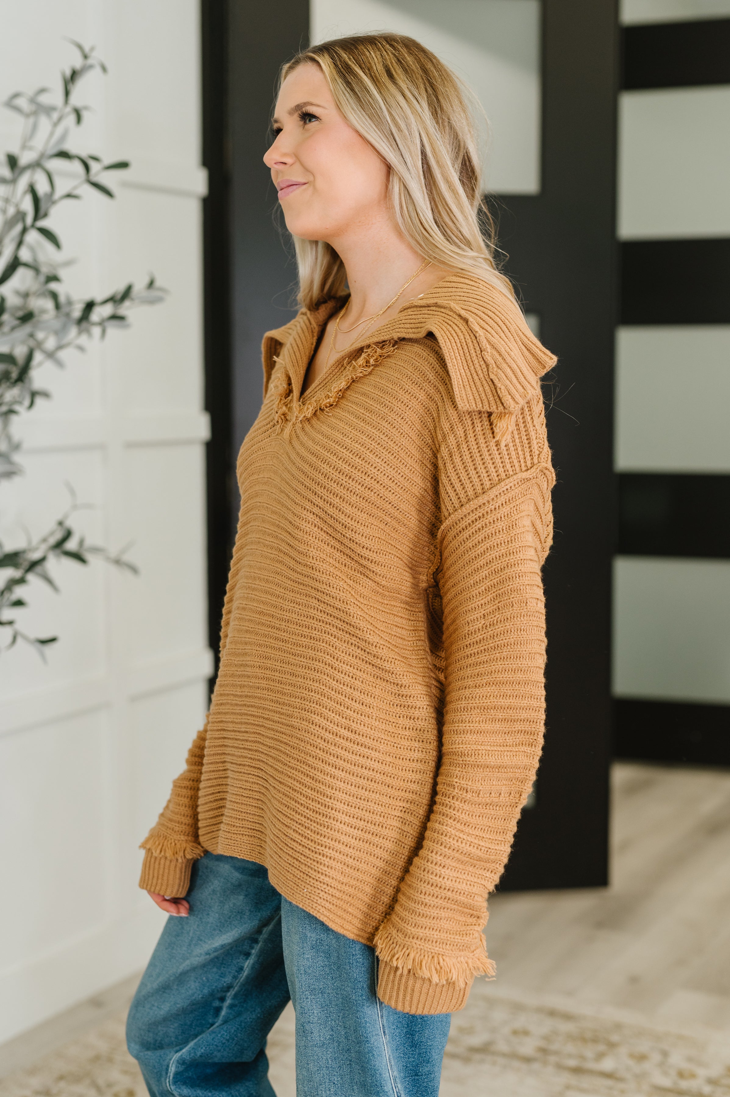 Jodifl Travel Far & Wide Ribbed Knit Sweater in Taupe Womens