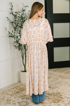 HEYSON Tropical Print Gauze Kimono with Elastic Waist Tie in Milk Tea Womens