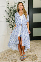 HEYSON Tropical Print Gauze Kimono with Elastic Waist Tie in Periwinkle Womens