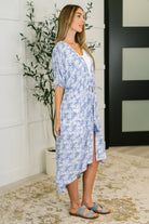 HEYSON Tropical Print Gauze Kimono with Elastic Waist Tie in Periwinkle Womens