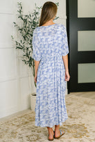 HEYSON Tropical Print Gauze Kimono with Elastic Waist Tie in Periwinkle Womens