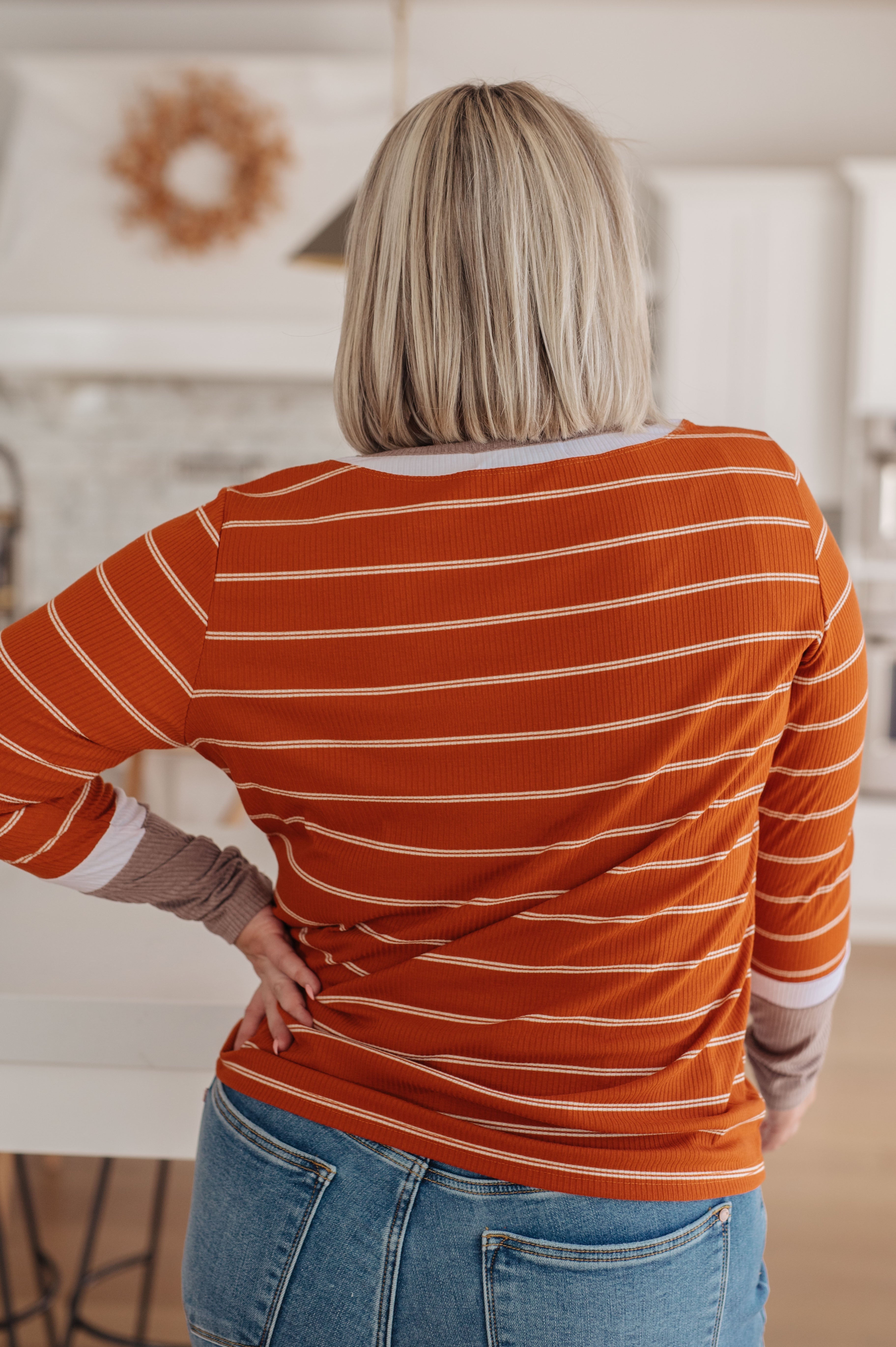 One Eleven North Orange Stripe Long Sleeve Tee Tops