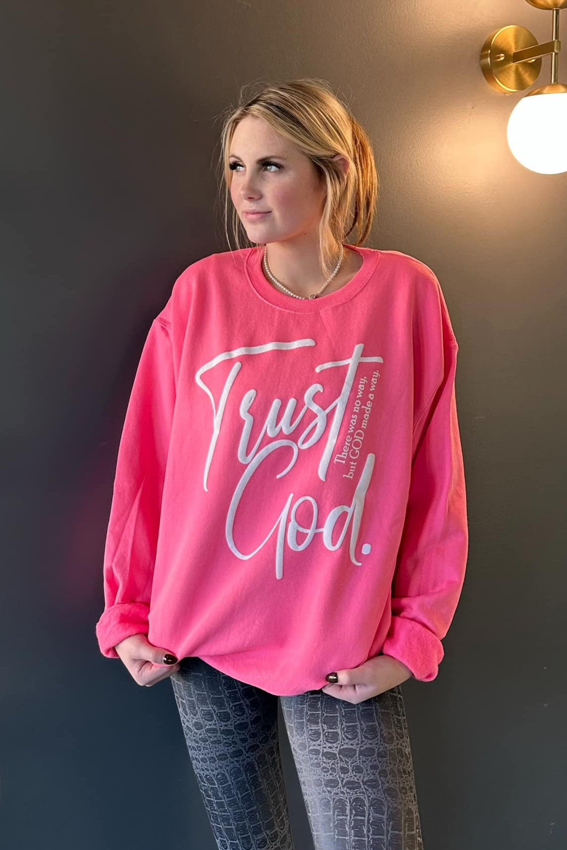 Trust God Pink Sweatshirt clothing