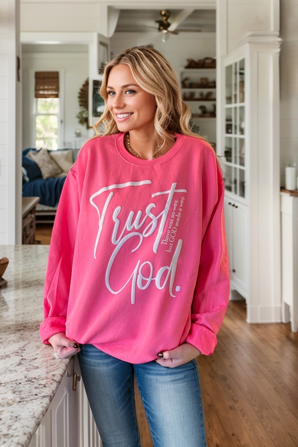 Trust God Pink Sweatshirt clothing