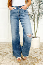 Judy Blue Tucker High Rise Vintage Wash Wide Leg Jeans Womens