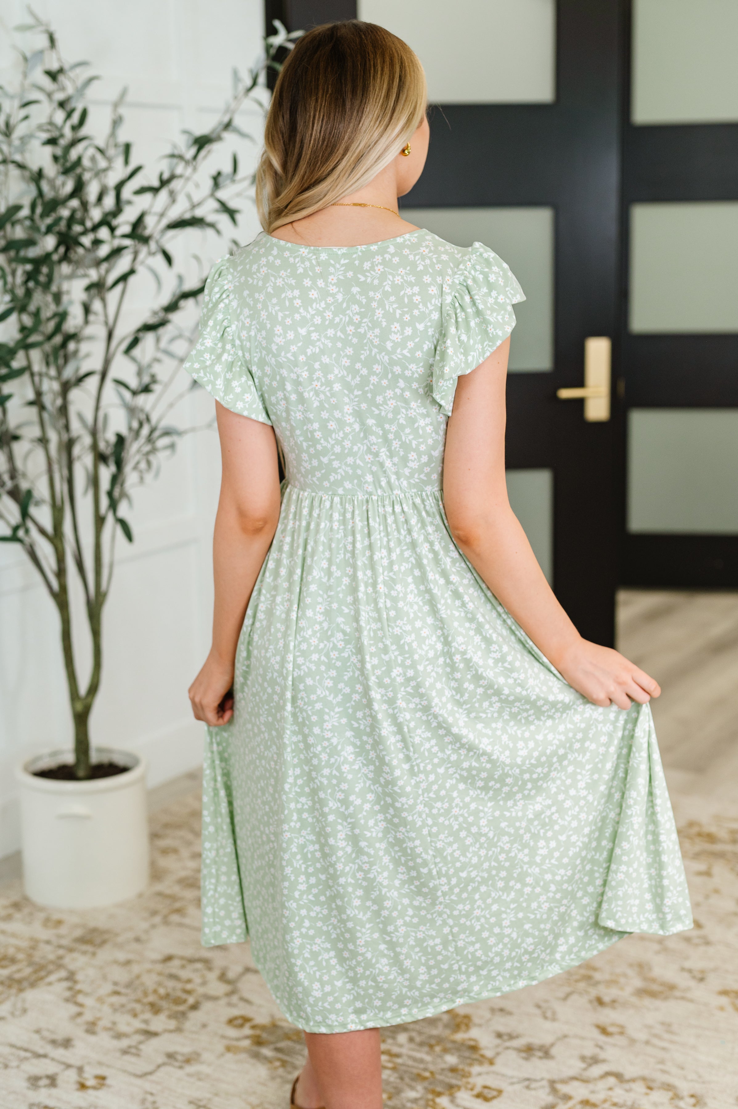 Haptics Twirl Me Softly Flutter Sleeve Dress in Sage Womens