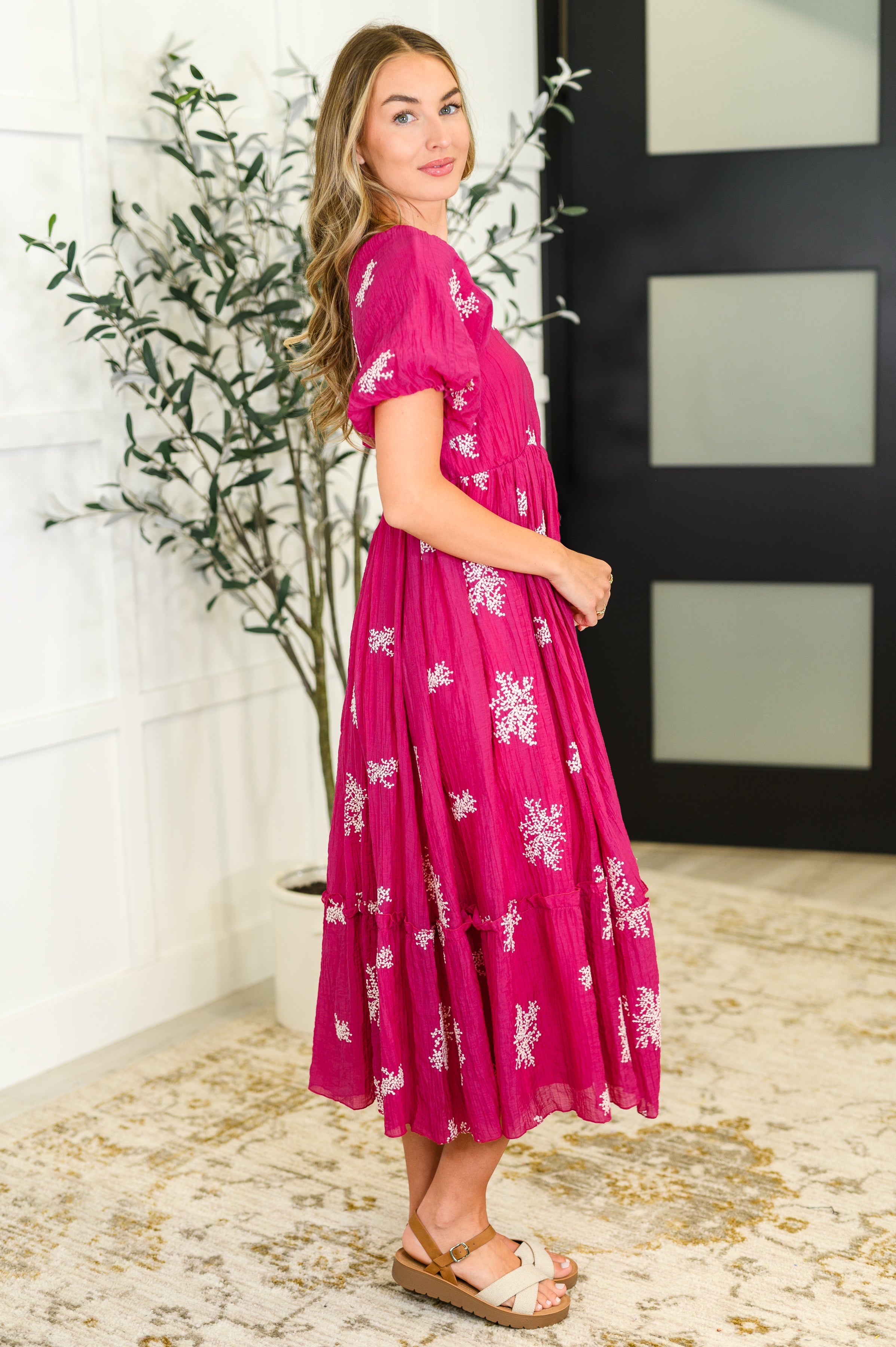Polagram Twirl in Bloom Square Neck Dress in Hot Pink Womens