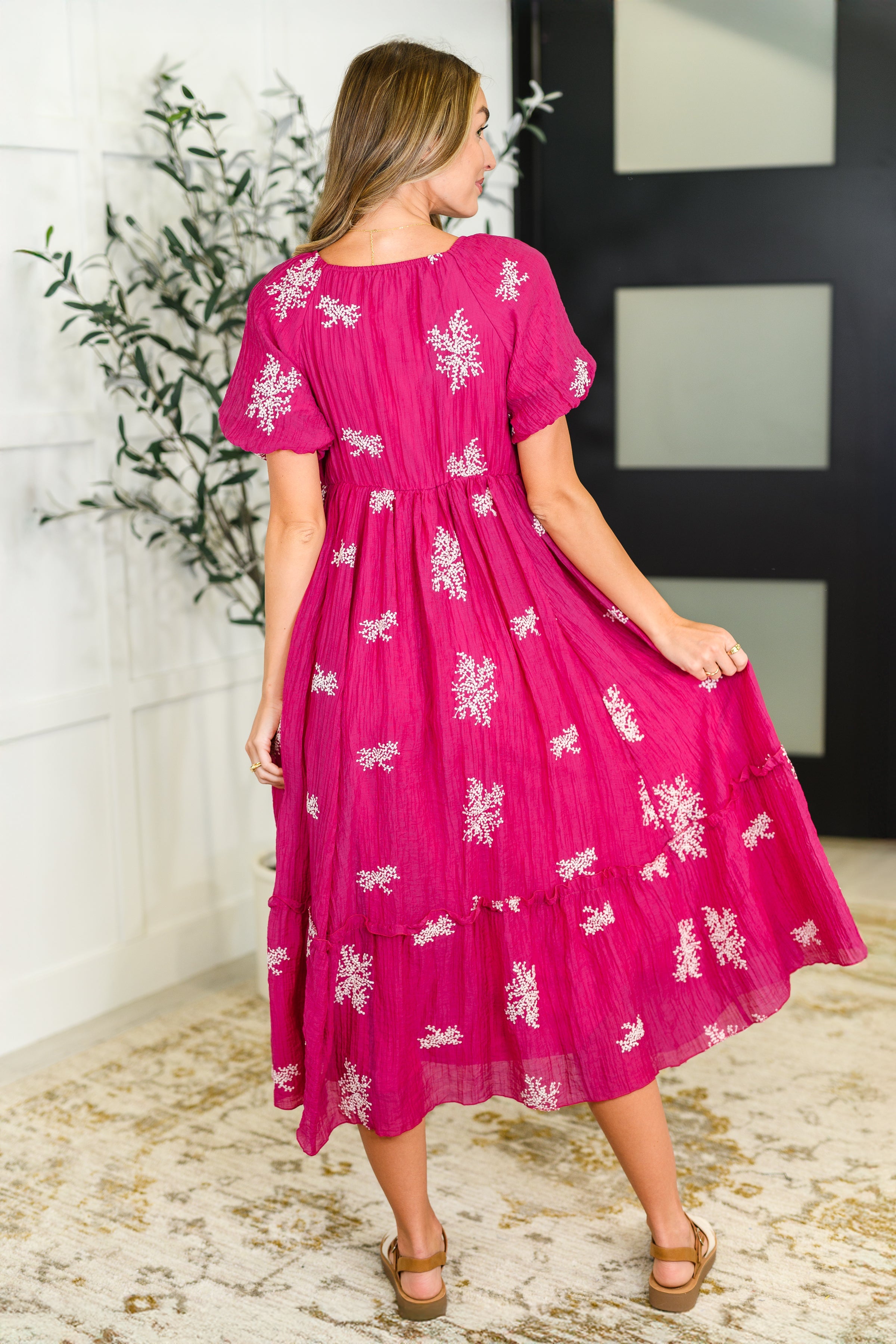 Polagram Twirl in Bloom Square Neck Dress in Hot Pink Womens