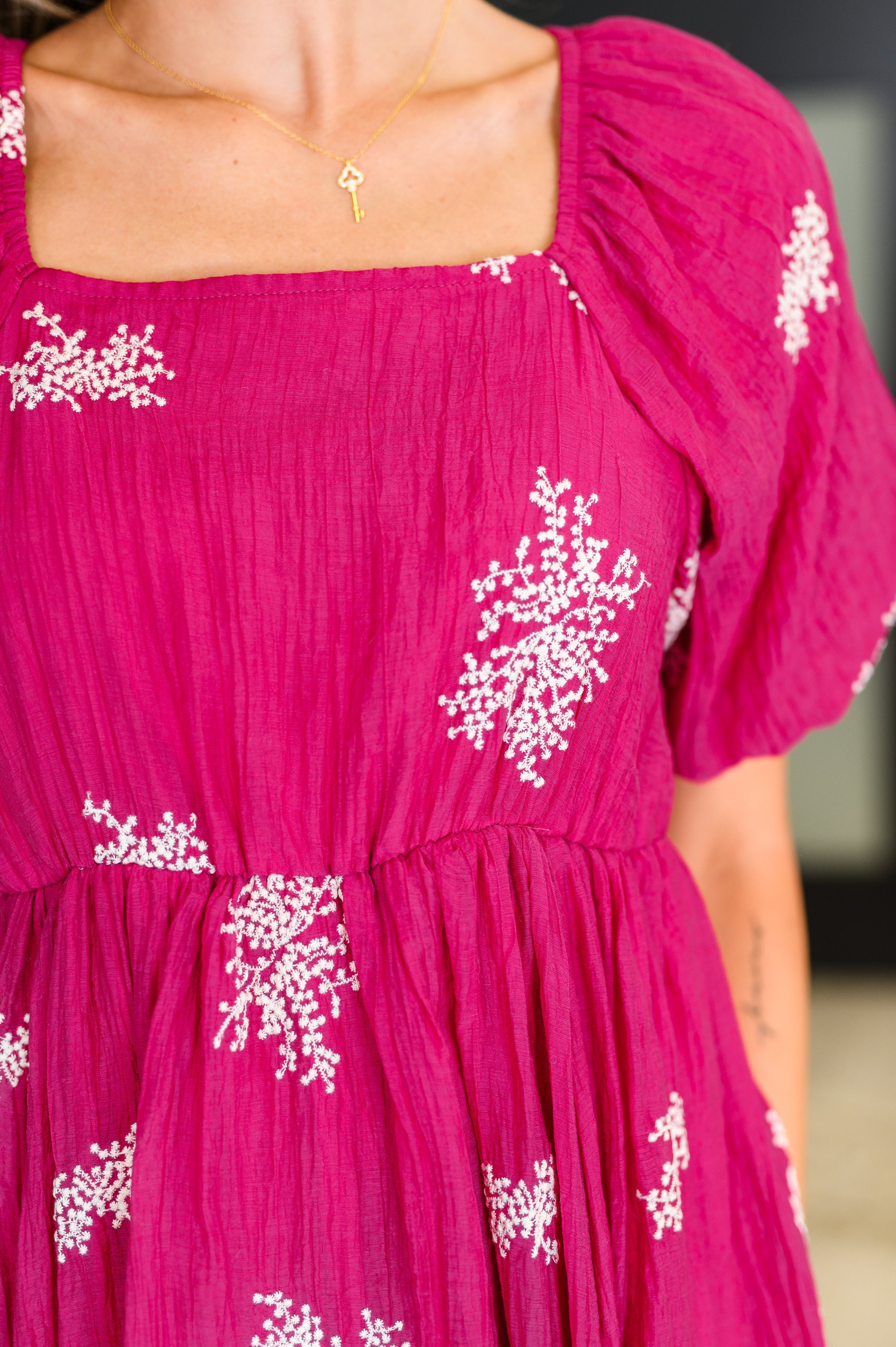 Polagram Twirl in Bloom Square Neck Dress in Hot Pink Womens