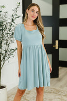 Kori America Twirlin’ Dirty Cable Ribbed Knit Dress in Sage Green Womens