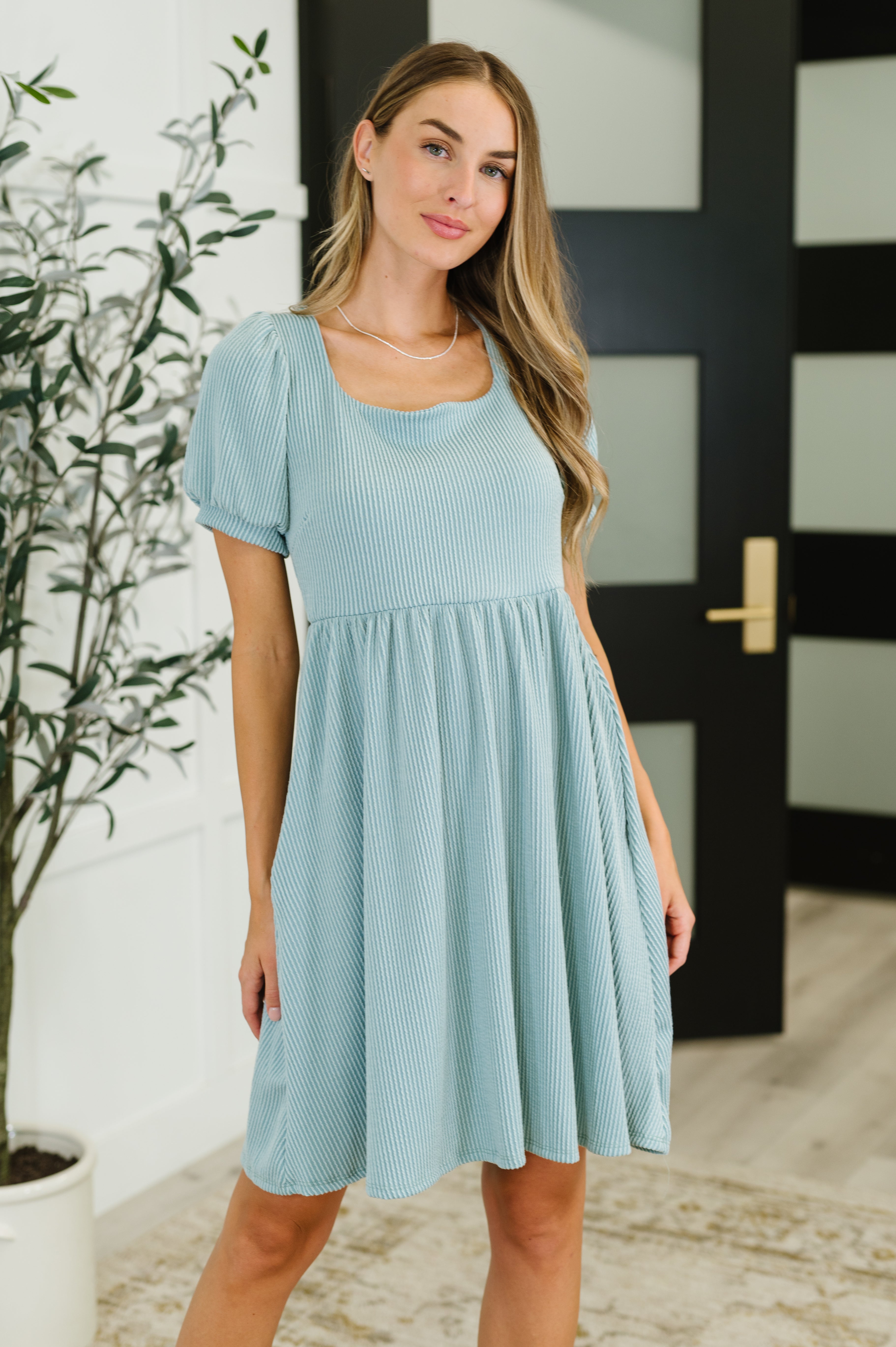 Kori America Twirlin’ Dirty Cable Ribbed Knit Dress in Sage Green Womens