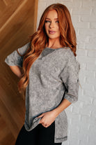 One Eleven North Unbothered Mineral Wash Top in Grey Shirts & Tops