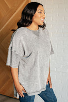 One Eleven North Unbothered Mineral Wash Top in Grey Shirts & Tops