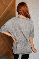 One Eleven North Unbothered Mineral Wash Top in Grey Shirts & Tops