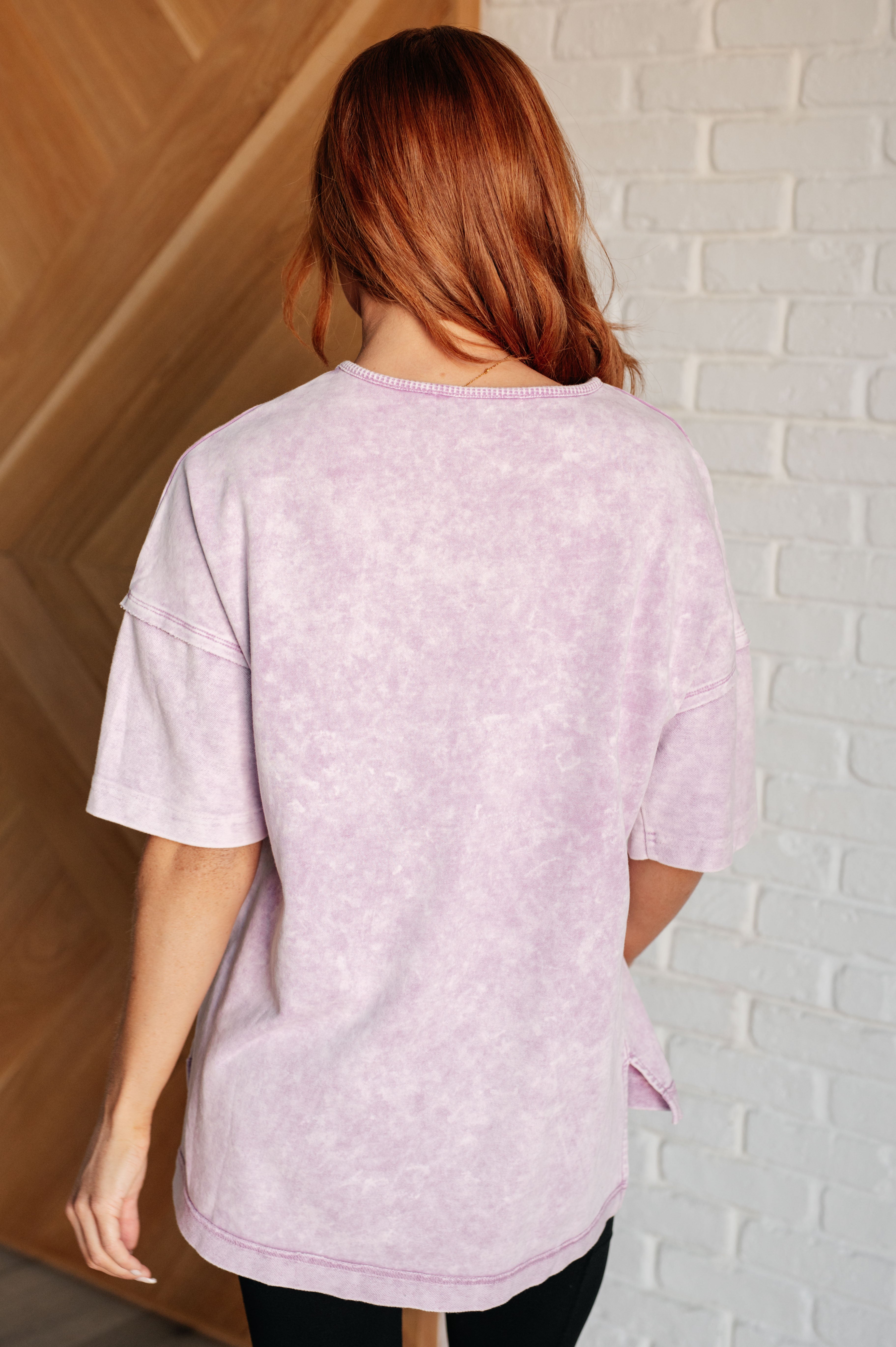 One Eleven North Unbothered Mineral Wash Top in Orchid Petal Shirts & Tops