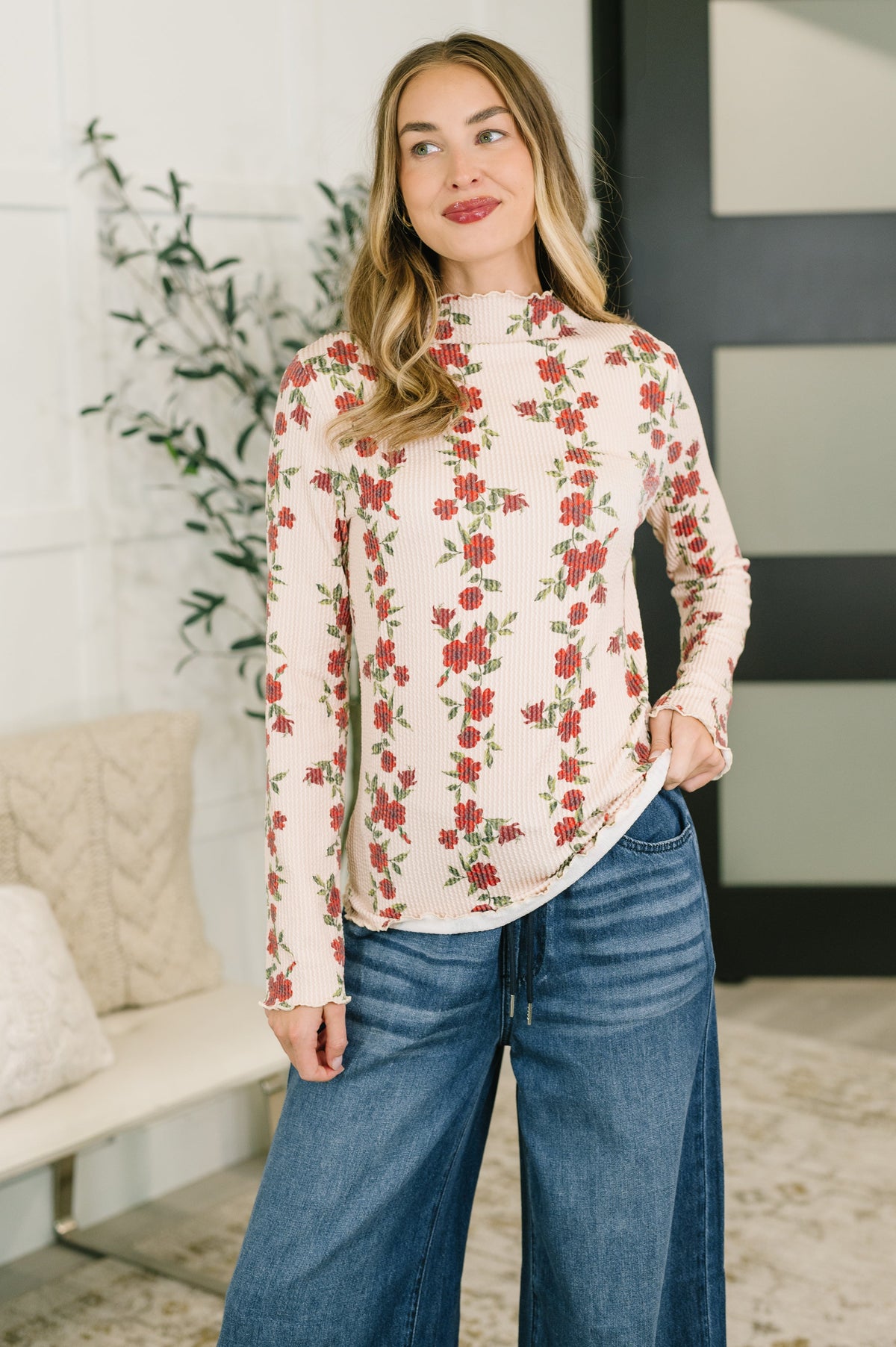 Haptics Under My Impression High Neck Floral Top Womens