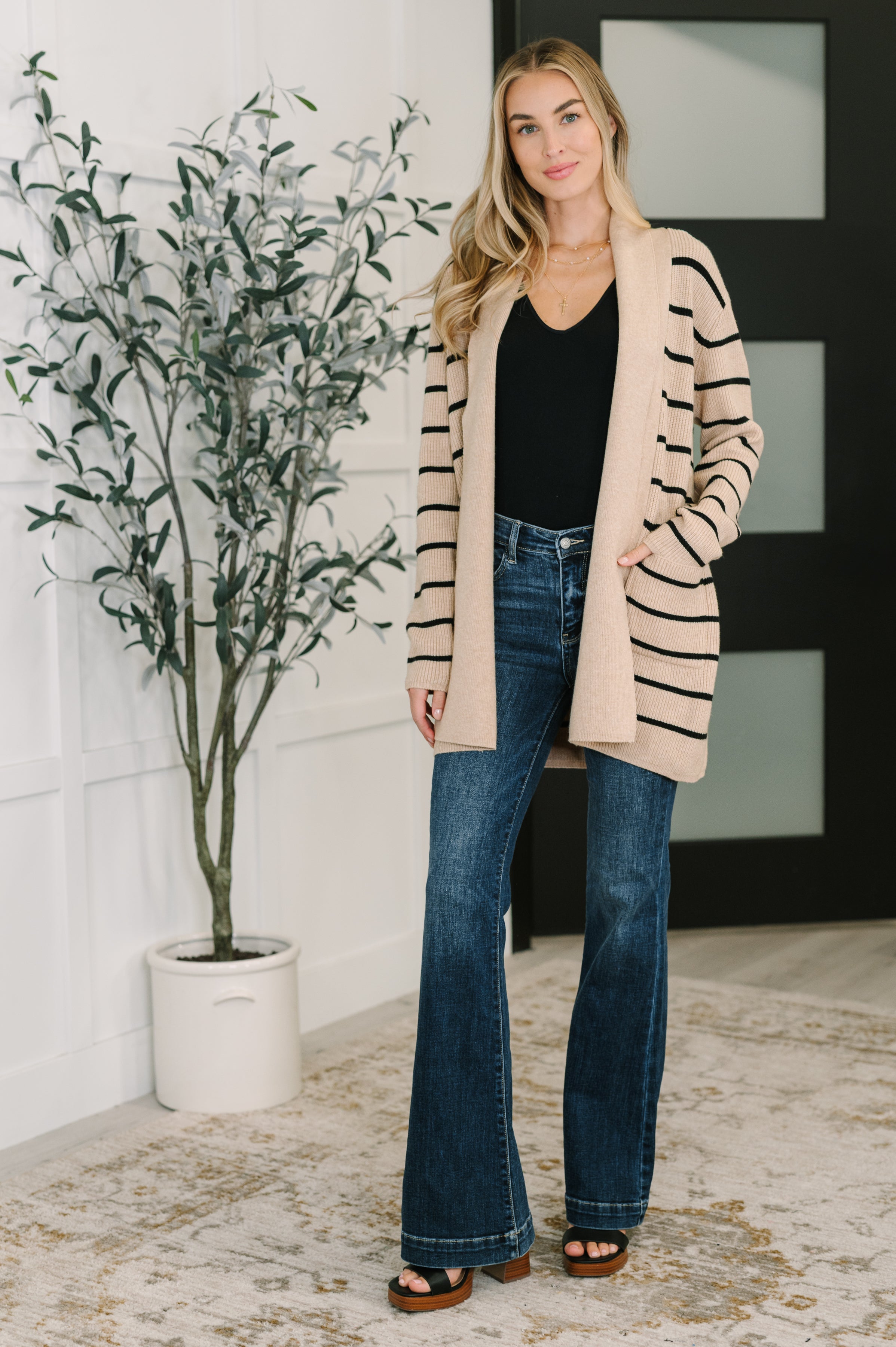 One Eleven North Under Wraps Striped Cardigan Womens