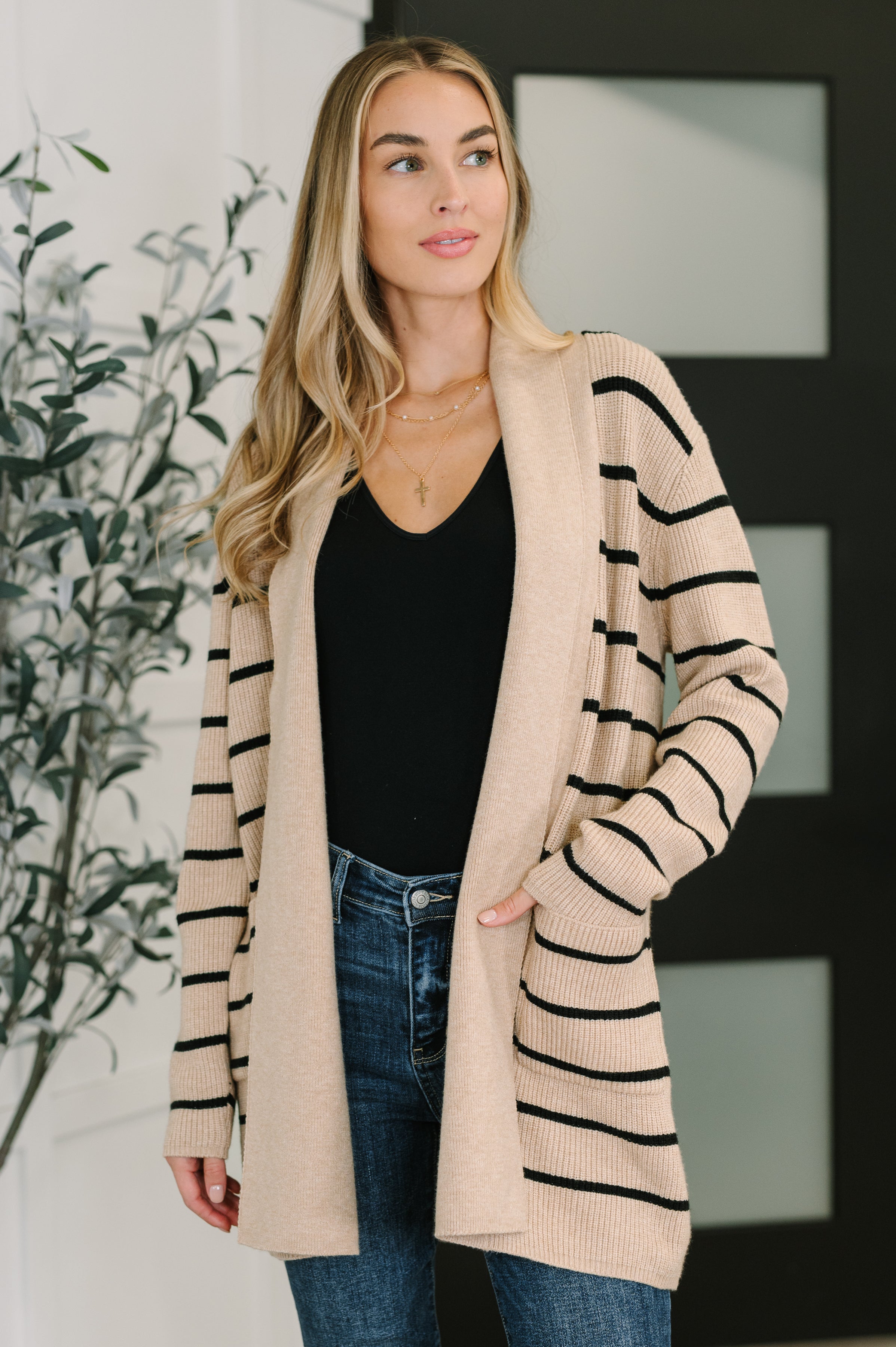One Eleven North Under Wraps Striped Cardigan Womens