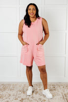 Rae Mode Up and Running Mineral Wash Romper in Coral Pink Jumpsuits & Rompers