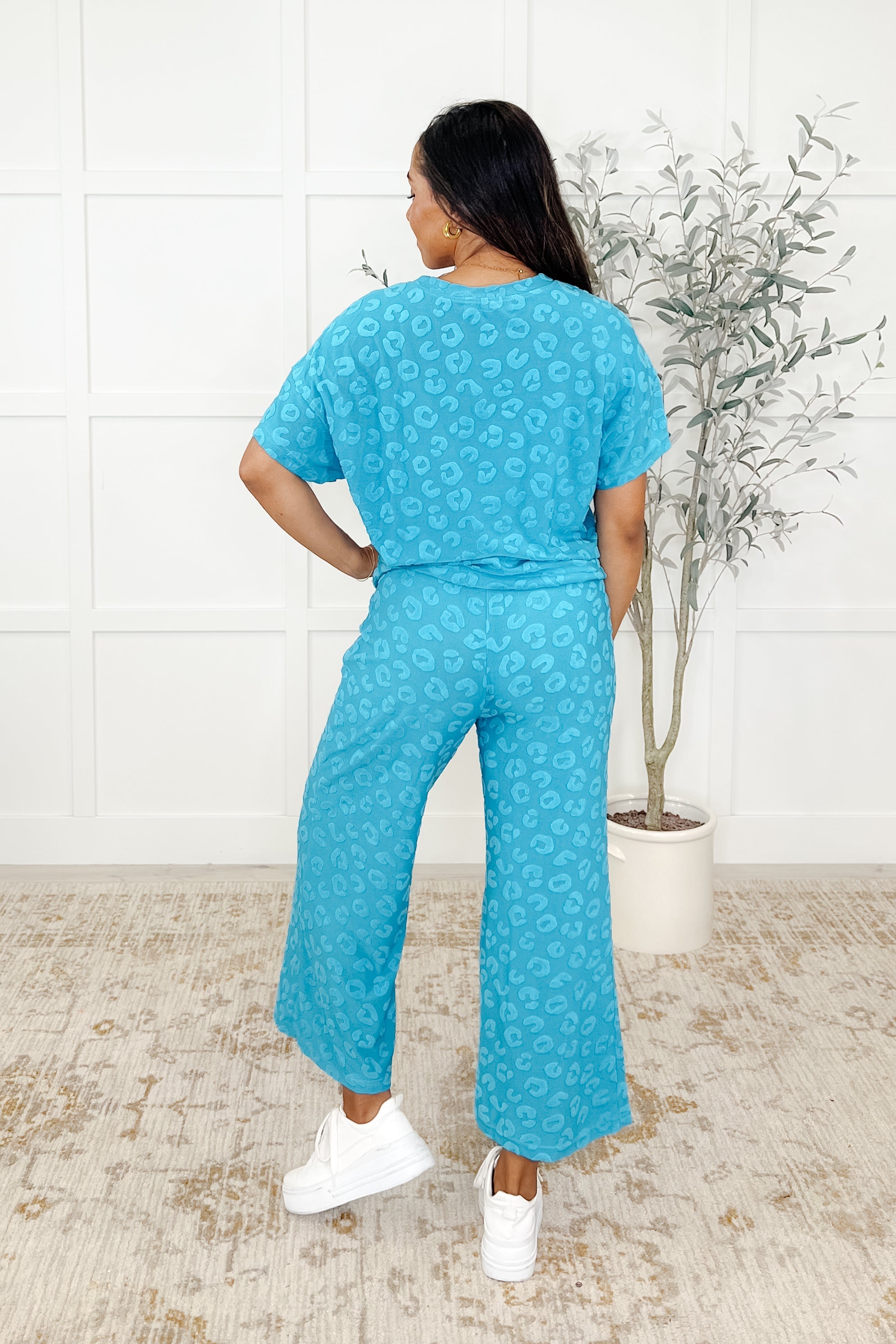 One Eleven North Up to Bat Teal Leopard Print Set Womens