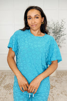 One Eleven North Up to Bat Teal Leopard Print Set Womens