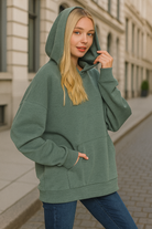 Zenana Dark Forest Oversized Scuba Hoodie with Kangaroo Pocket DK FOREST