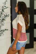 Blu Pepper Vibes Don't Lie Net Tee Red Striped Womens