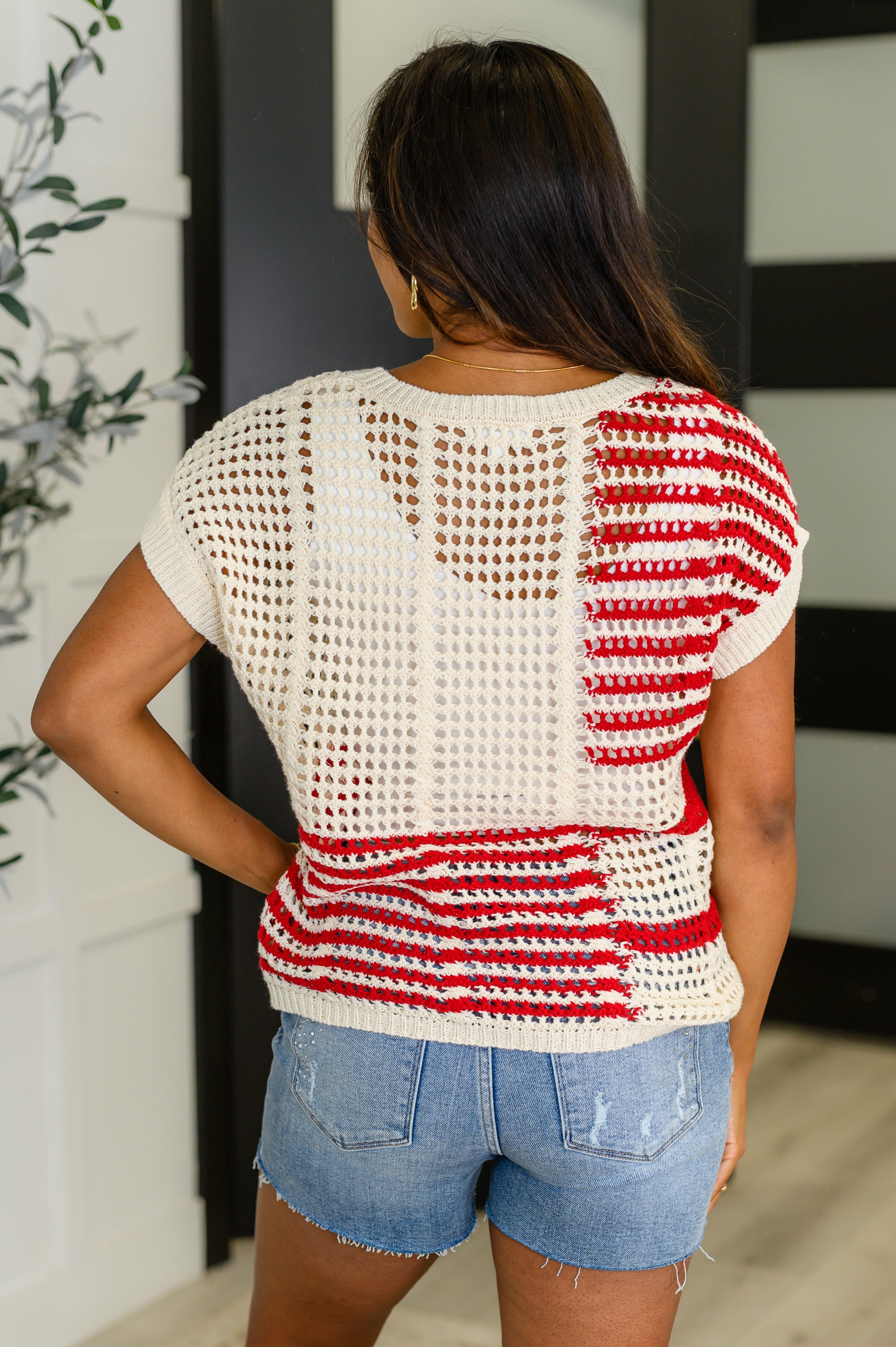 Blu Pepper Vibes Don't Lie Net Tee Red Striped Womens