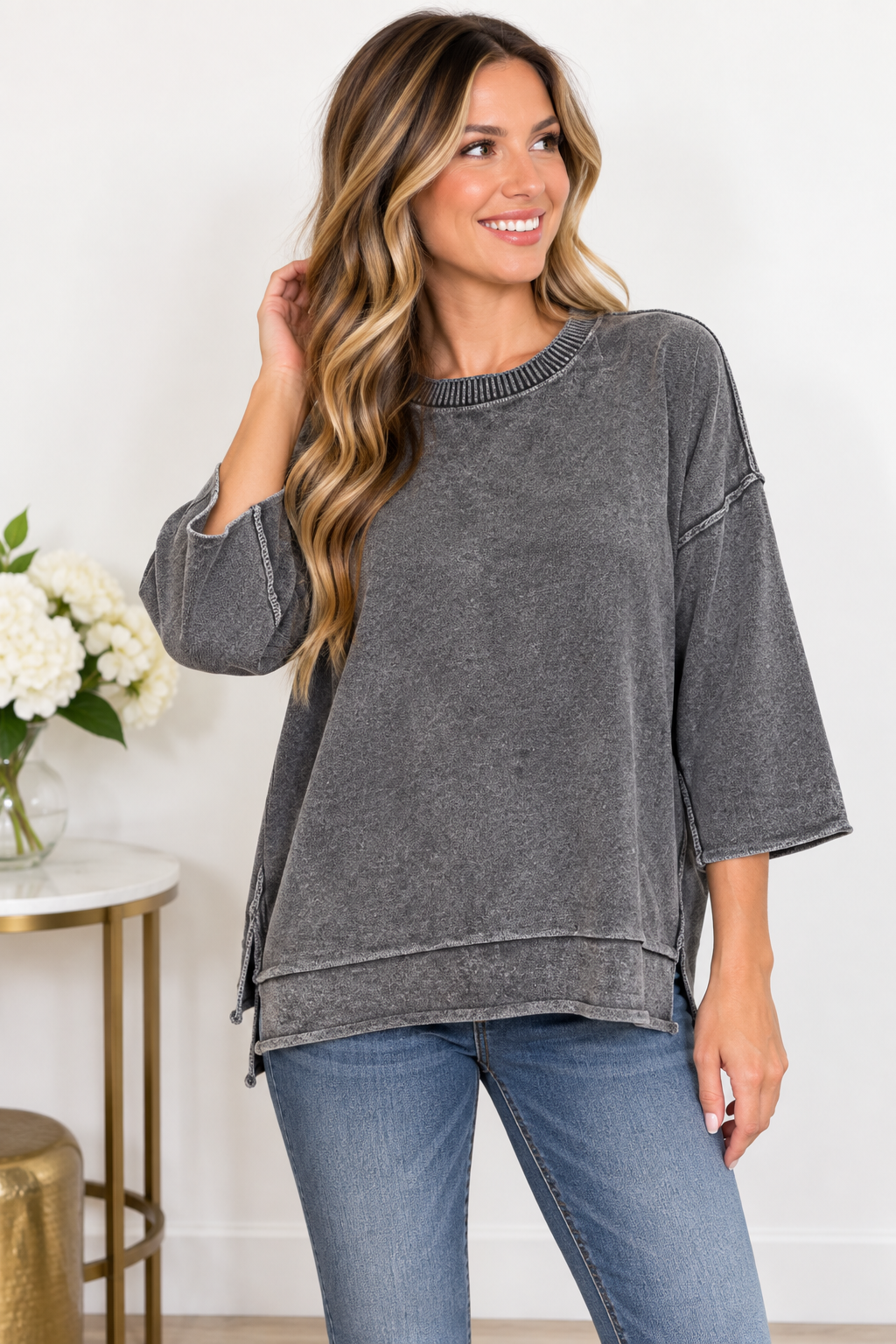 Zenana Vintage State Of Mind Black Washed Boxey Top