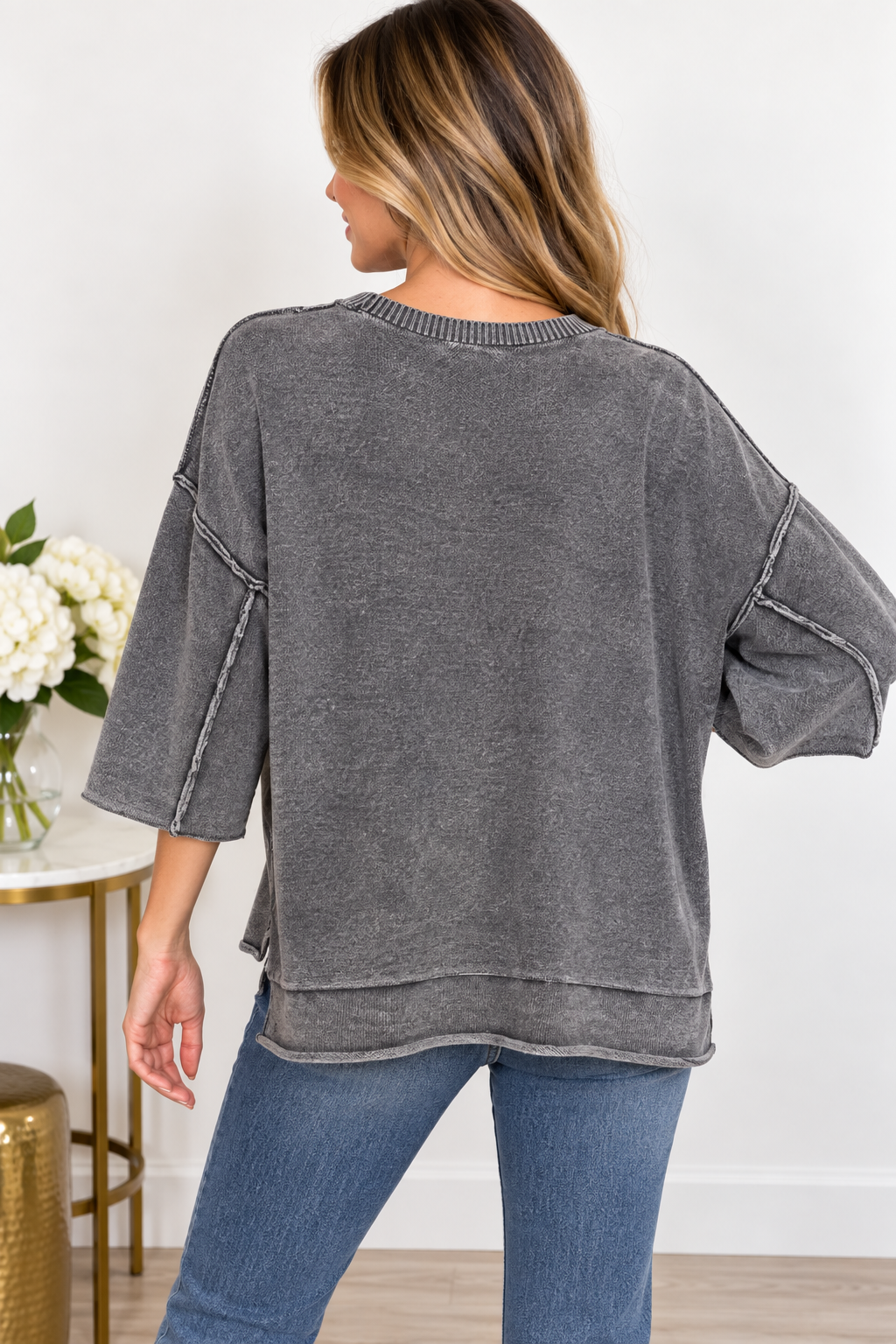 Zenana Vintage State Of Mind Black Washed Boxey Top