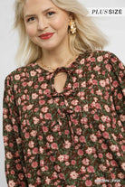 Umgee Brown & Pink Floral Tie-Neck Babydoll Dress