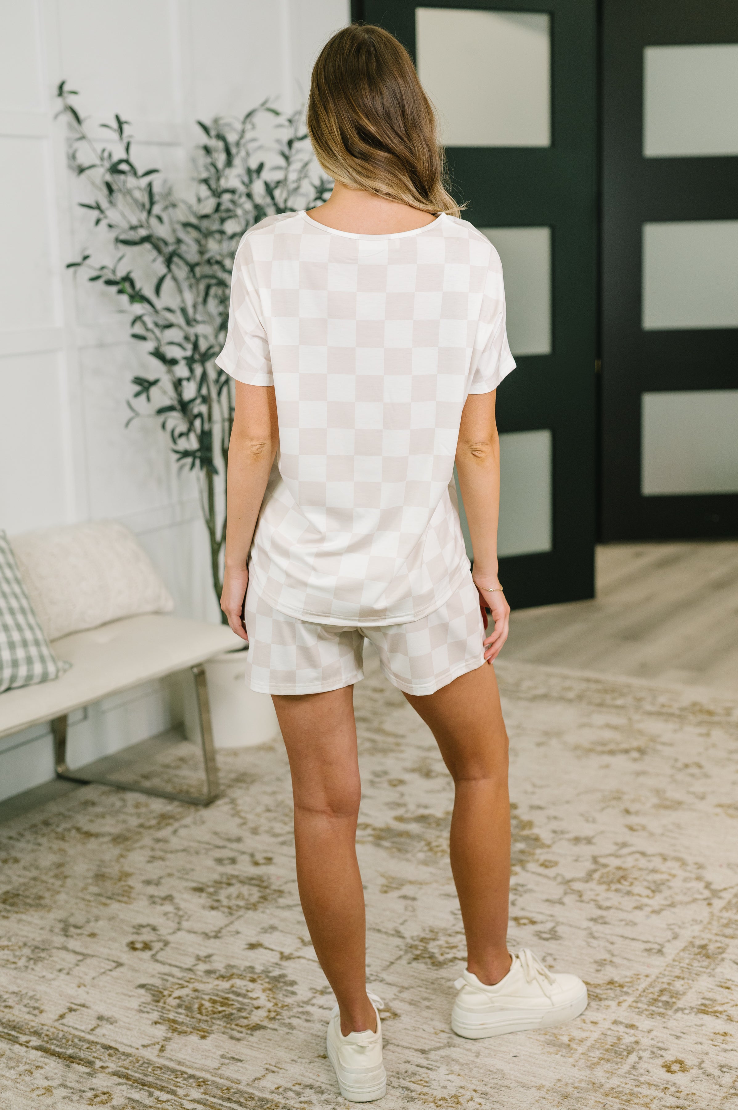 One Eleven North Waiting There for You Checkered Top and Bottom Set Womens