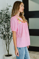 One Eleven North Wander Bloom Embroidered Puff Sleeve Blouse in Pink Womens