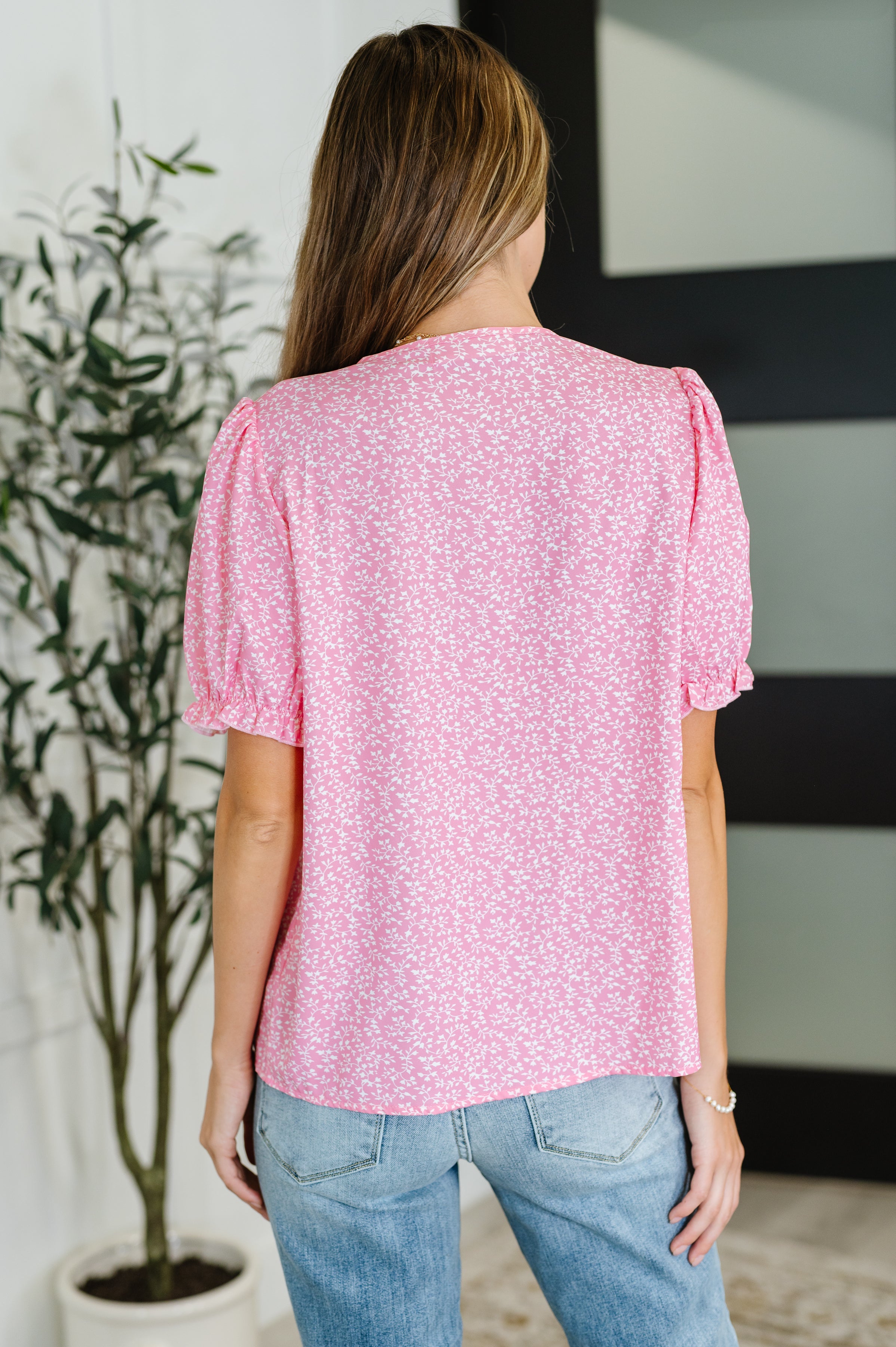 One Eleven North Wander Bloom Embroidered Puff Sleeve Blouse in Pink Womens