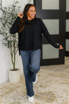 Zenana Wander & Rest Cable Ribbed Knit Drop Shoulder Top in Black Womens