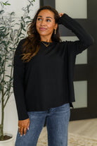 Zenana Wander & Rest Cable Ribbed Knit Drop Shoulder Top in Black 2XL Womens