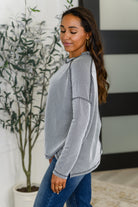 Zenana Wander & Rest Cable Ribbed Knit Drop Shoulder Top in Black/White Womens
