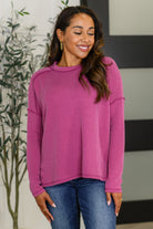 Zenana Wander & Rest Cable Ribbed Knit Drop Shoulder Top in Plum 2XL Womens