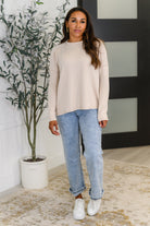 Zenana Wander & Rest Cable Ribbed Knit Drop Shoulder Top in Sand Beige Womens